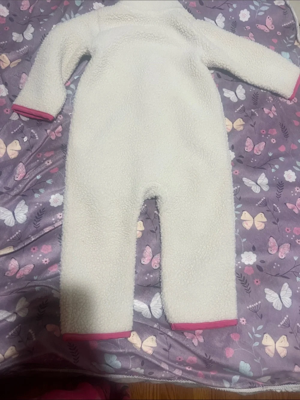 Cozy Cream Sherpa One-Piece with Pink Trim